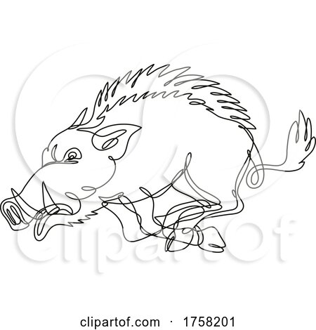 Razorback Wild Boar Running Attacking Side View Continuous Line Drawing by patrimonio