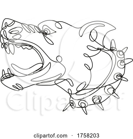 Angry American Pitbull Terrier Barking Side View Continuous Line Drawing by patrimonio