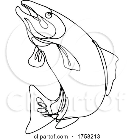 Lake Trout Jumping up Continuous Line Drawing by patrimonio