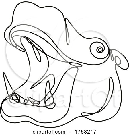 Hippopotamus Hippo Head Side View Continuous Line Drawing by patrimonio