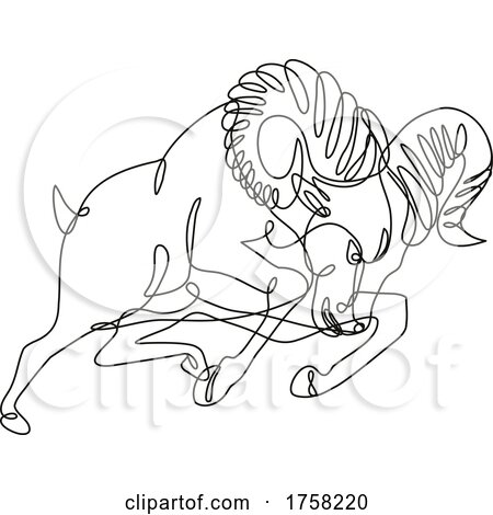 Bighorn Sheep Ram Jumping and Attacking Continuous Line Drawing by patrimonio