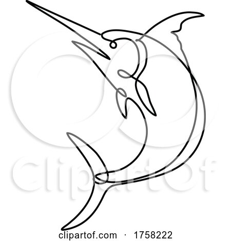 Atlantic Blue Marlin Jumping up Continuous Line Drawing by patrimonio