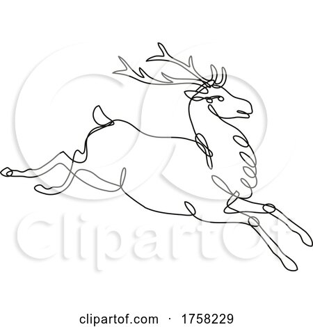 Red Deer Stag or Buck Jumping Side View Continuous Line Drawing by patrimonio