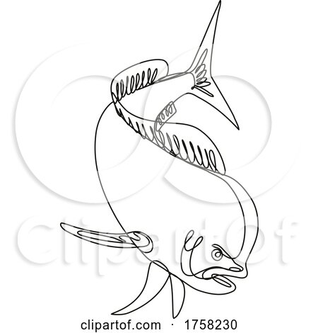 Dorado Dolphin Fish or Mahi Mahi Diving down Continuous Line Drawing by patrimonio