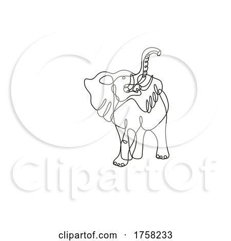 African Elephant Charging Front View Continuous Line Drawing by patrimonio