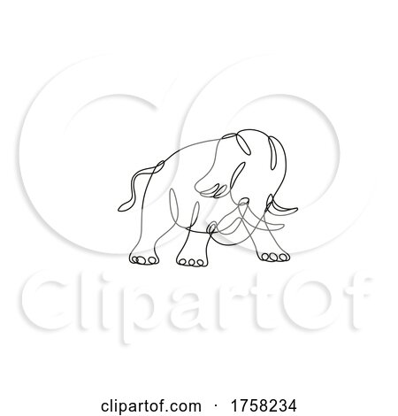African Elephant Charging Side View Continuous Line Drawing by patrimonio