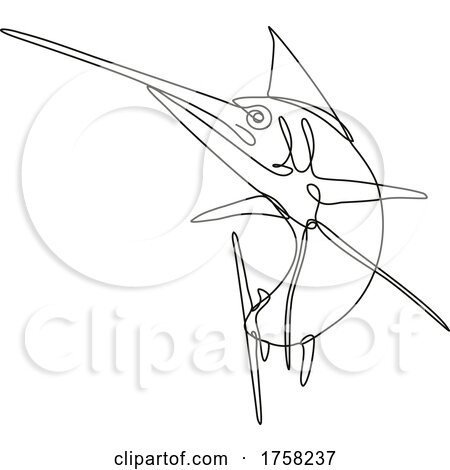 Angry Atlantic Blue Marlin Jumping up Continuous Line Drawing by patrimonio