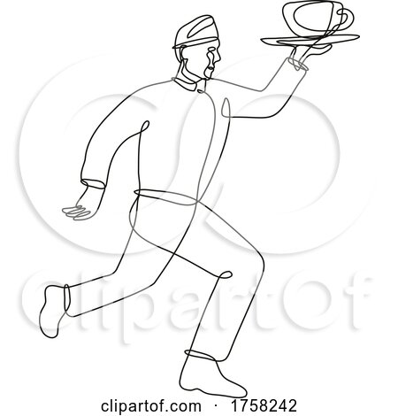 Waiter Delivering Cup of Coffee Running Side View Continuous Line Drawing by patrimonio