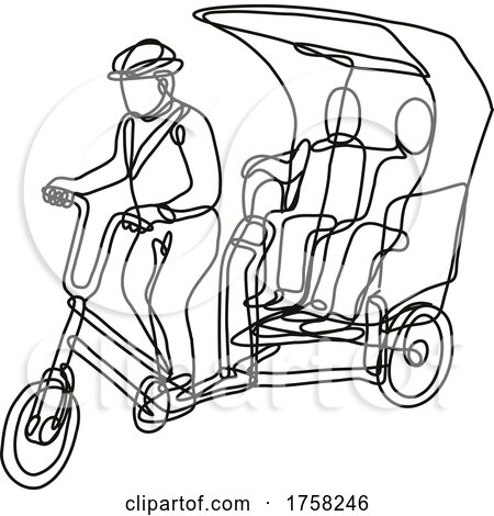 Toktok Tok Tok or 3 Wheel Tricycle Bike Continuous Line Drawing by patrimonio