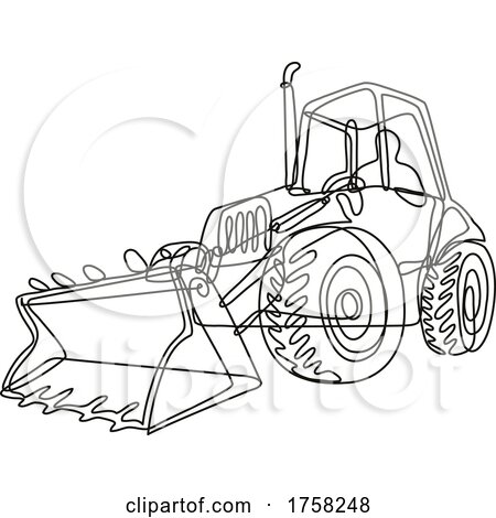 Country Tractor Digger with Bucket Front Loader Continuous Line Drawing by patrimonio