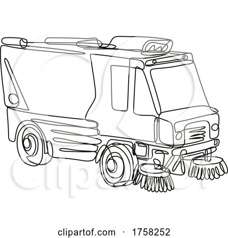 Street Sweeper or Street Cleaner Truck Side View Continuous Line Drawing by patrimonio