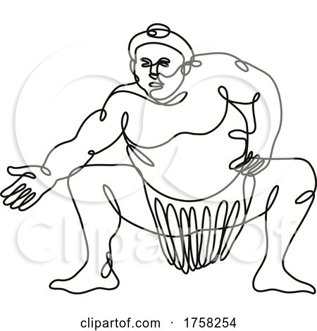 Sumo Wrestler or Rikishi Fighting Stance Front View Continuous Line Drawing by patrimonio