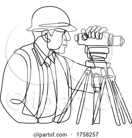 Geodetic Surveyor Using a Theodolite Side View Continuous Line Drawing by patrimonio