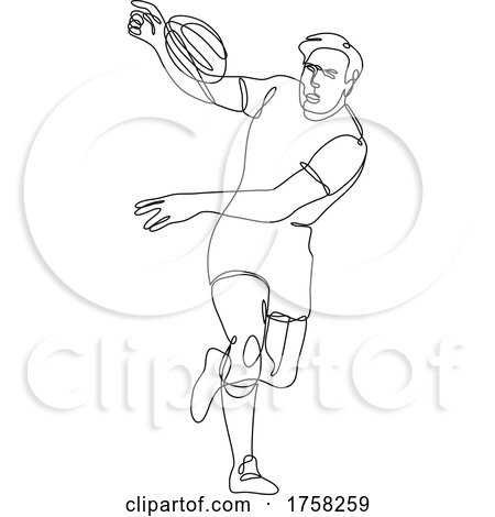 Rugby Union Player Running Passing Ball Front View Continuous Line Drawing by patrimonio