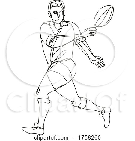 Rugby Union Player Passing Ball Front View Continuous Line Drawing by patrimonio