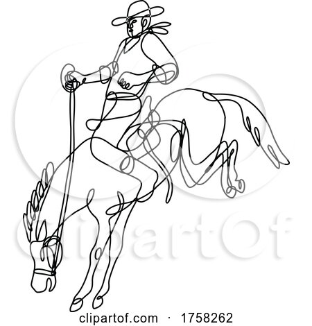 Rodeo Cowboy Riding Bucking Bronco Side View Continuous Line Drawing by patrimonio