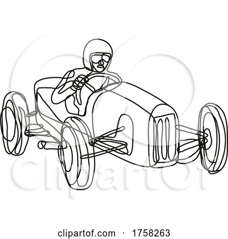 Vintage Race Car Driver Continuous Line Drawing by patrimonio