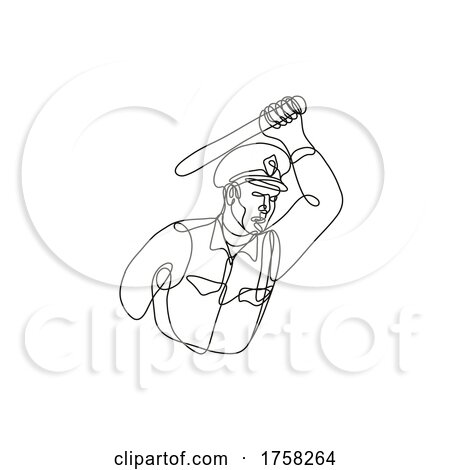 Policeman or Police Officer Striking with Baton or Nightstick Police Brutality Continuous Line Drawing by patrimonio