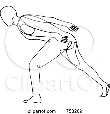 Nude Male Human Figure in Racing Start Position Side View Continuous Line Drawing by patrimonio