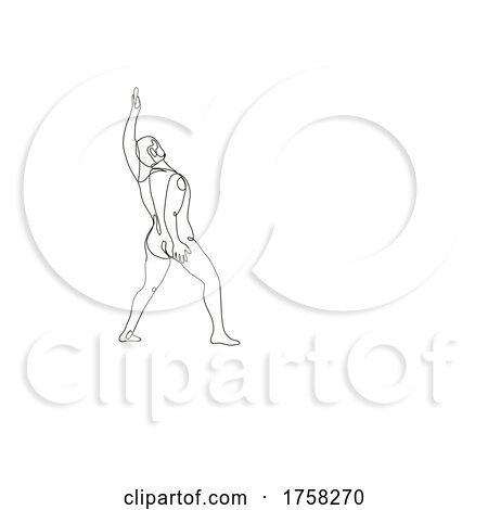 Nude Male Human Figure Raising Hand up Viewed from Rear Continuous Line Drawing by patrimonio