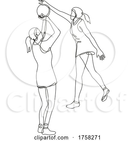 Netball Player Shooting and Blocking the Ball Continuous Line Drawing by patrimonio