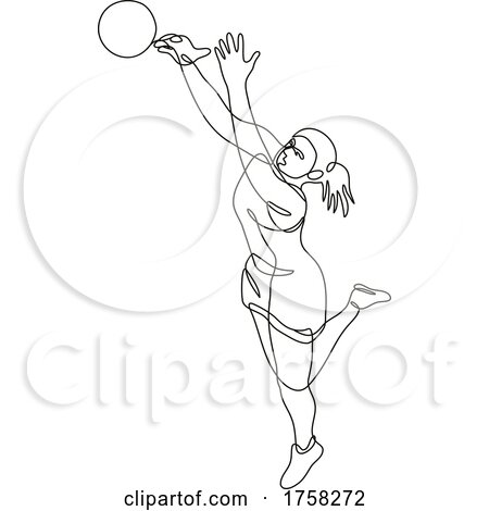 Netball Player Rebounding and Catching the Ball Continuous Line Drawing by patrimonio