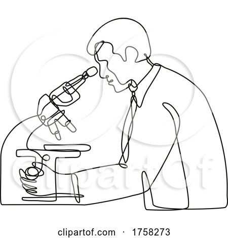 Microbiologist Studying a Virus with a Microscope Continuous Line Drawing by patrimonio