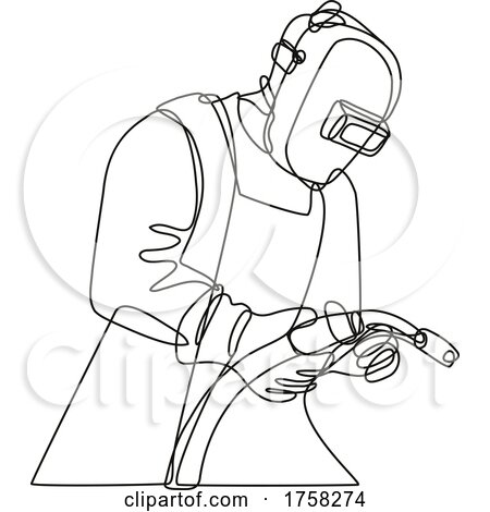 Mig Welder with Visor Holding Welding Torch Continuous Line Drawing by patrimonio