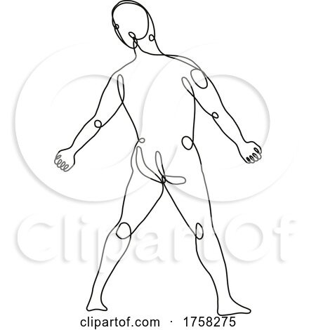 Nude Male Human Figure Standing Arms on Side Viewed from Rear Continuous Line Drawing by patrimonio
