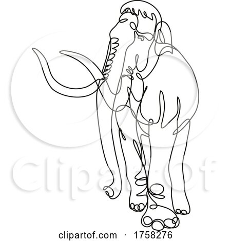 Mammoth Elephant Walking Front View Continuous Line Drawing by patrimonio