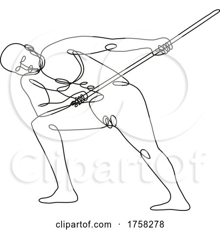 Nude Male Human Figure Pulling Tugging a Rope Viewed from Front Continuous Line Drawing by patrimonio