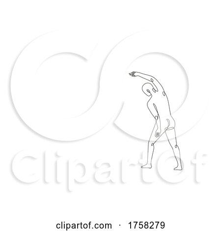 Nude Male Human Figure Stretching Arms Pointing up Rear View Continuous Line Drawing by patrimonio