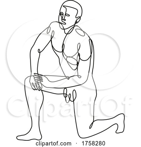 Nude Male Human Figure Kneeling on One Knee Done Continuous Line Drawing by patrimonio