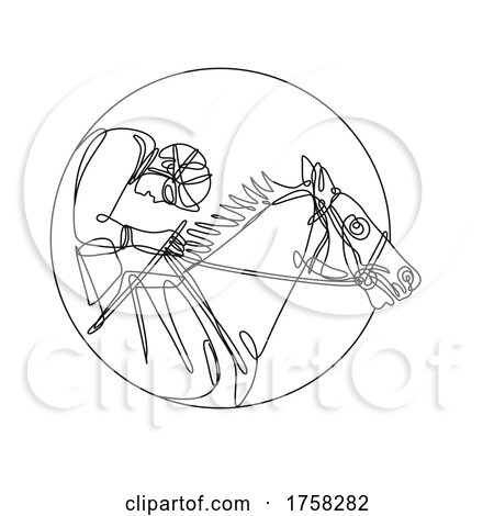 Jockey and Horse Racing Side View Inside Circle Continuous Line Drawing by patrimonio