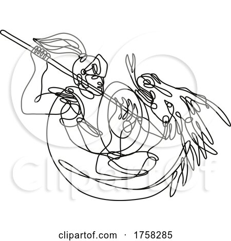 Knight with Lance and Shield Fighting Dragon Continuous Line Drawing by patrimonio