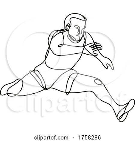 Track and Field Athlete Jumping Hurdle Continuous Line Drawing by patrimonio