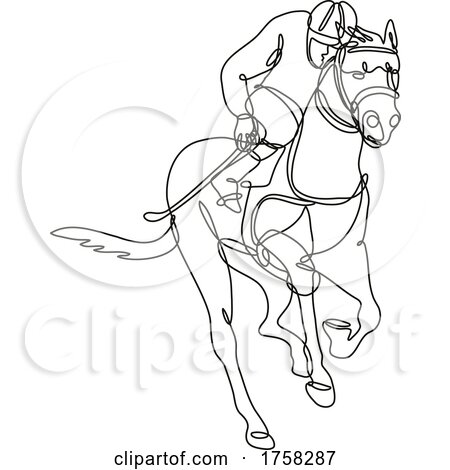 Jockey and Horse Racing Front View Inside Circle Continuous Line Drawing by patrimonio