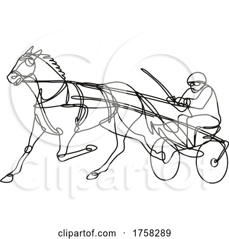 Jockey and Horse Harness Racing Side View Continuous Line Drawing by patrimonio