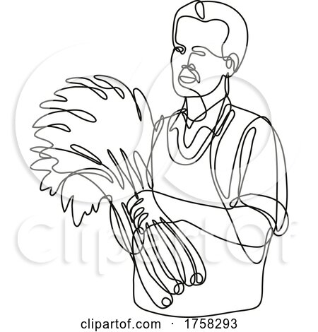 Green Grocer Holding Produce Front View Continuous Line Drawing by patrimonio