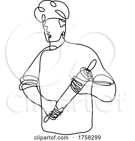 Baker Chef or Cook Holding a Roller Continuous Line Drawing by patrimonio