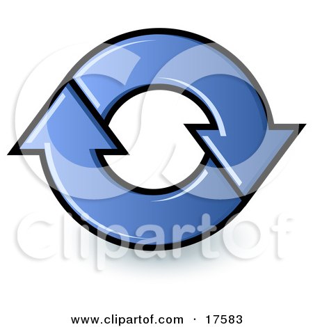 Clipart Illustration of Two Blue Page Reload Or Refresh Internet Website Arrows Moving In A Clockwise Motion by Leo Blanchette