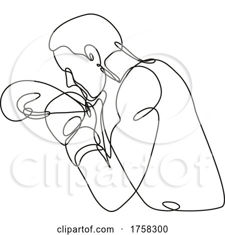 Boxer Jabbing Boxing Side View Continuous Line Drawing by patrimonio