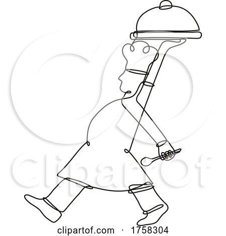 Chef Cook or Baker Serving a Food Platter Side View Continuous Line Drawing by patrimonio