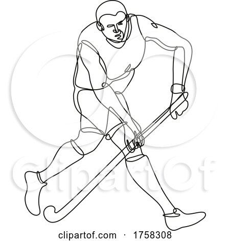 Field Hockey Running with Hockey Stick Continuous Line Drawing by patrimonio