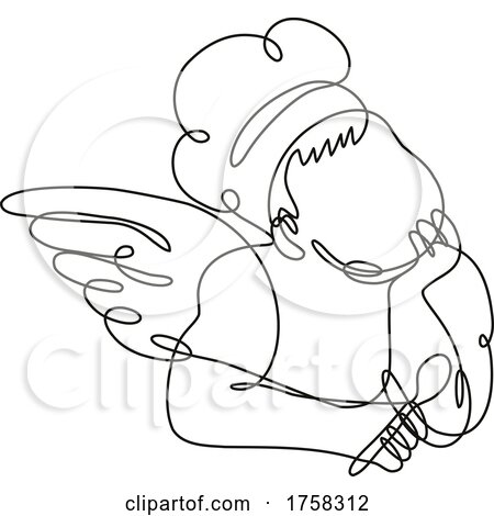 Angel Chef Cook or Baker Holding a Spoon Front View Continuous Line Drawing by patrimonio