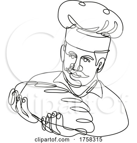 Baker Holding Bread Loaf Front View Continuous Line Drawing by patrimonio