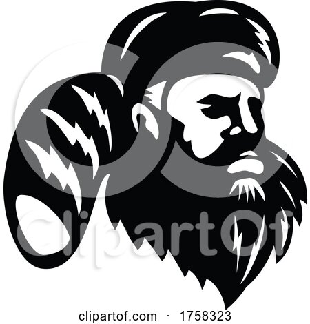 American Mountain Man Frontiersman Explorer or Trapper Looking to Side Mascot by patrimonio
