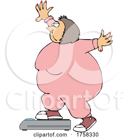 Cartoon Chubby Woman in Sweats Weighing Herself on a Scale by djart