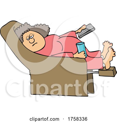 Cartoon Lady Relaxing in a Recliner and Holding a TV Remote by djart