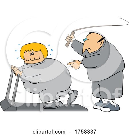 Cartoon Husband Cracking a Whip as His Wife Works Out on a Treadmill by djart